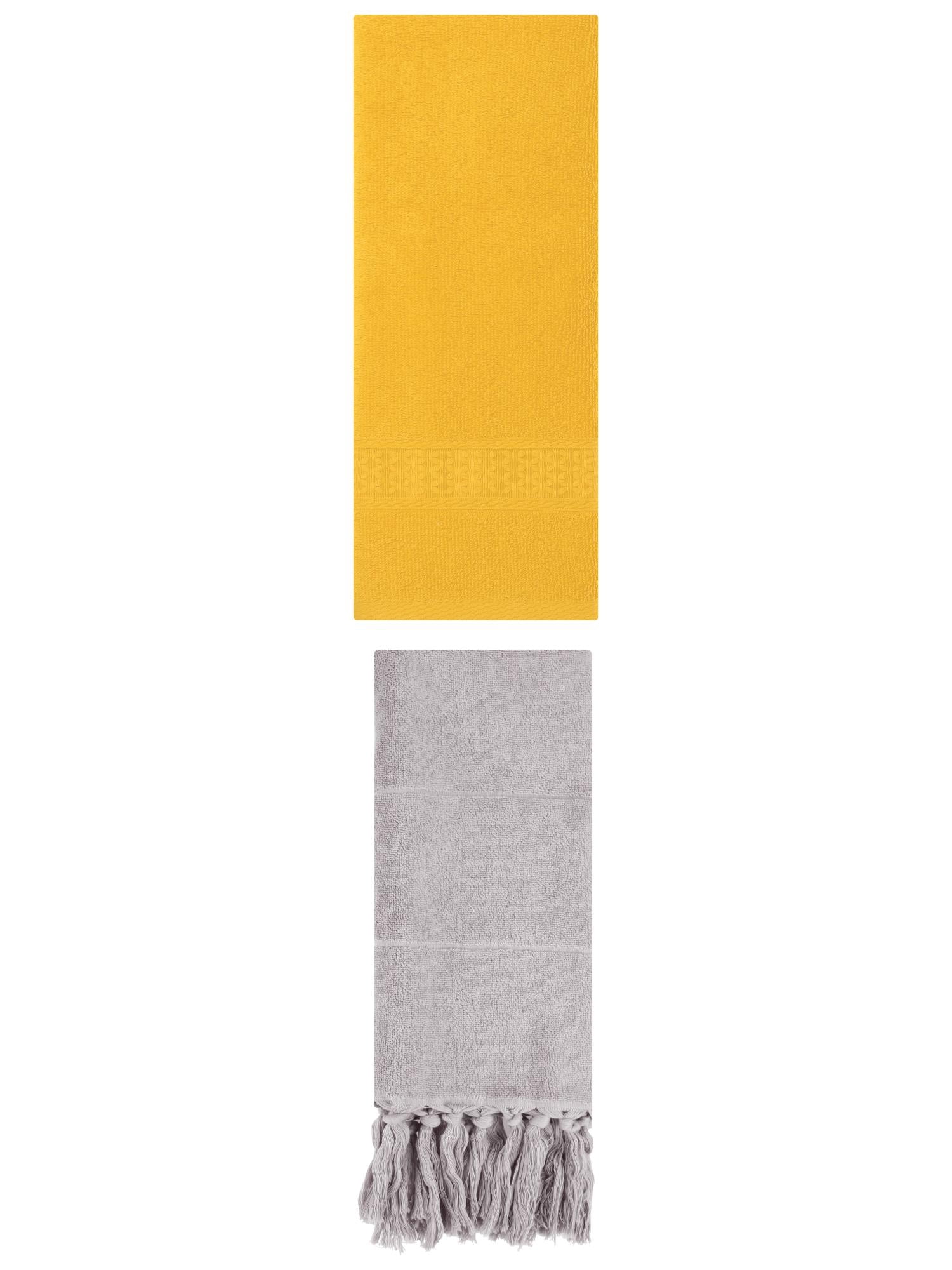 Unique Bargains 2 Packs Textured Tassels Hand Towel Grey/Yellow 14" x 30"/13" x 30"