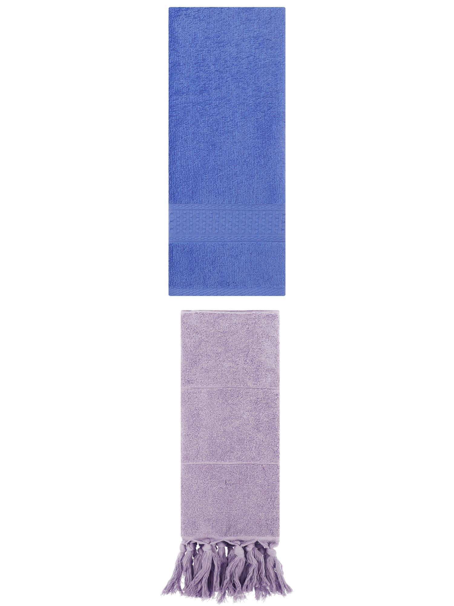 Unique Bargains 2 Packs Textured Tassels Hand Towel Purple/Blue 14" x 30"/13" x 30"