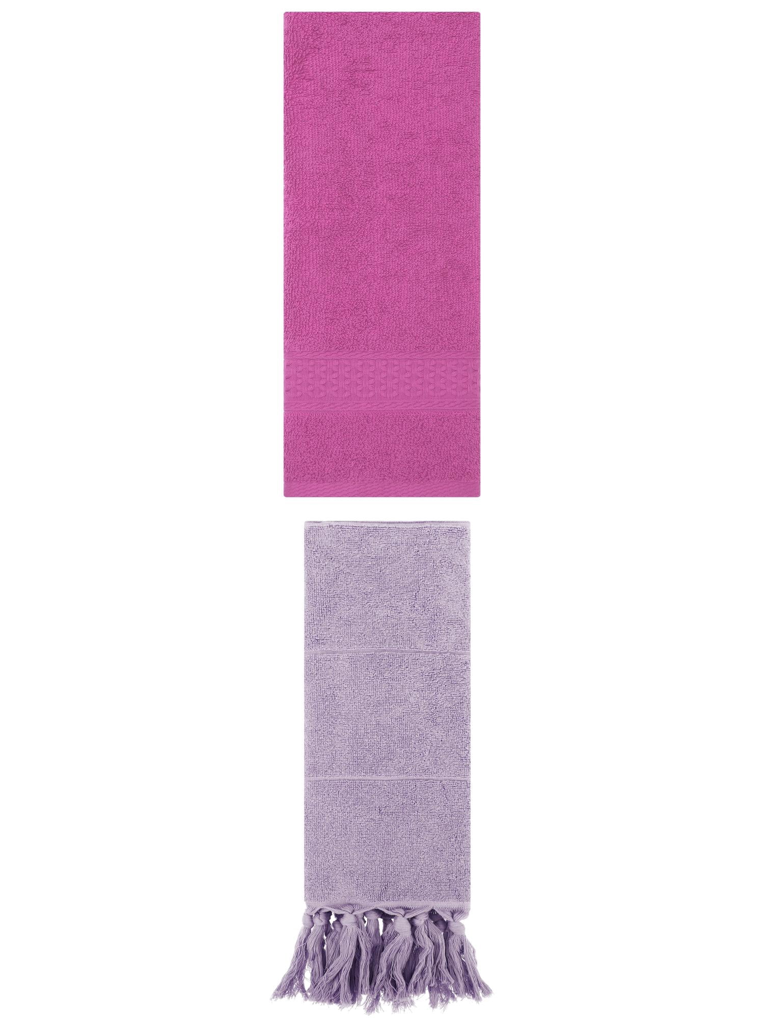 Unique Bargains 2 Packs Textured Tassels Hand Towel Purple/Dark Pink 14" x 30"/13" x 30"