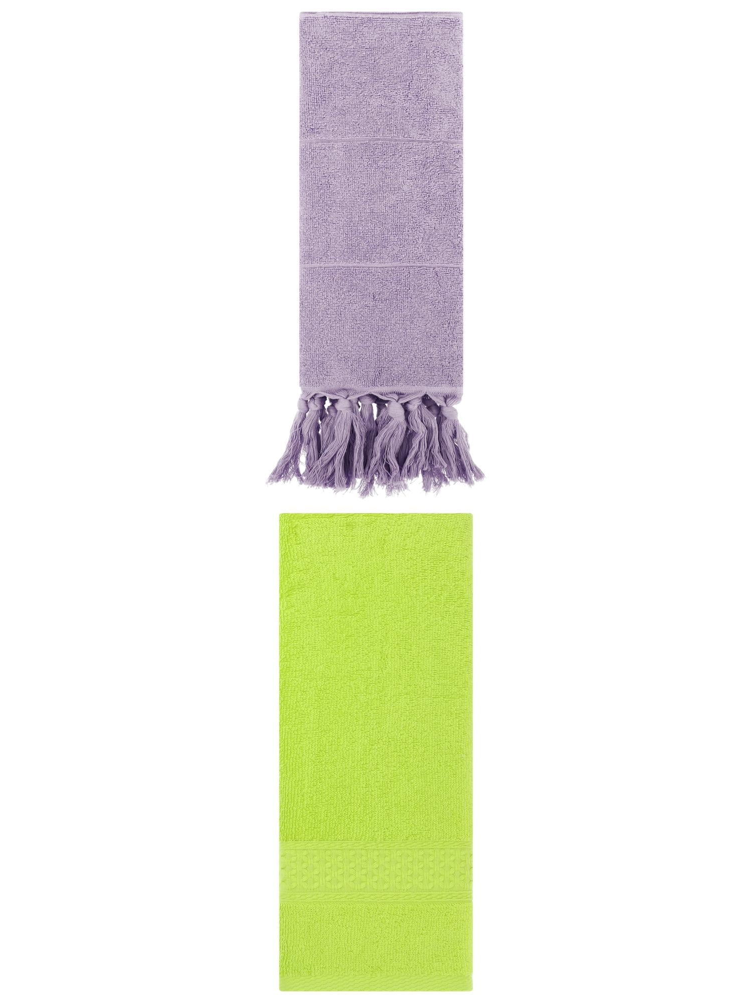 Unique Bargains 2 Packs Textured Tassels Hand Towel Purple/Light Green 14" x 30"/13" x 30"