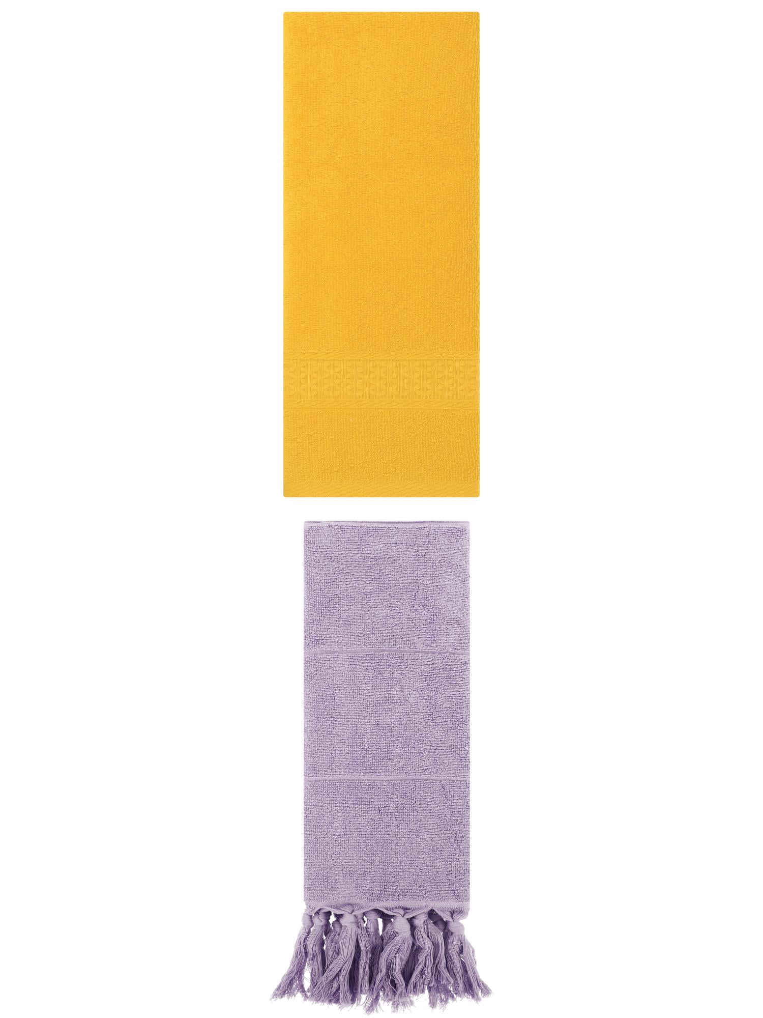 Unique Bargains 2 Packs Textured Tassels Hand Towel Purple/Yellow 14" x 30"/13" x 30"