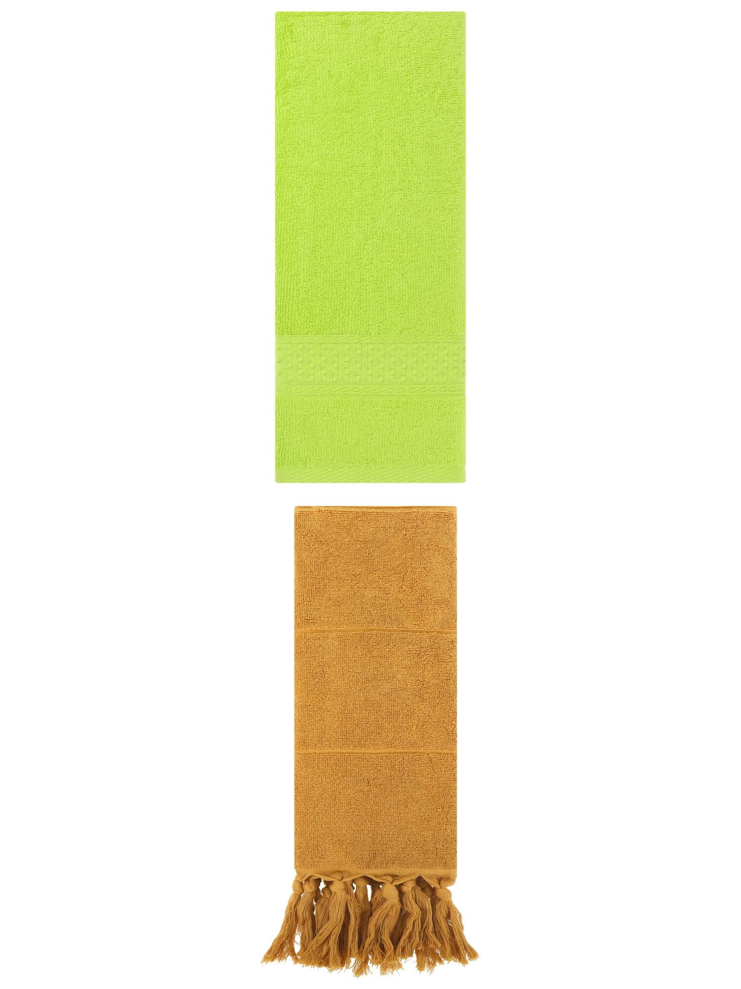 Unique Bargains 2 Packs Textured Tassels Hand Towel Yellow/Light Green 14" x 30"/13" x 30"