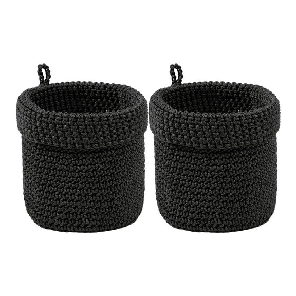 Unique Bargains 2 Packs Woven Storage Basket Round Bin for Key Tray Black 5.1*5.5in