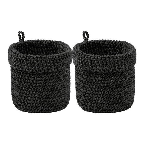 Unique Bargains 2 Packs Woven Storage Basket Round Bin for Key Tray Black 5.1*5.5in