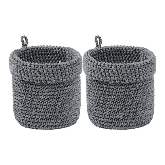 Unique Bargains 2 Packs Woven Storage Basket Round Bin for Key Tray Gray 5.1*5.5in