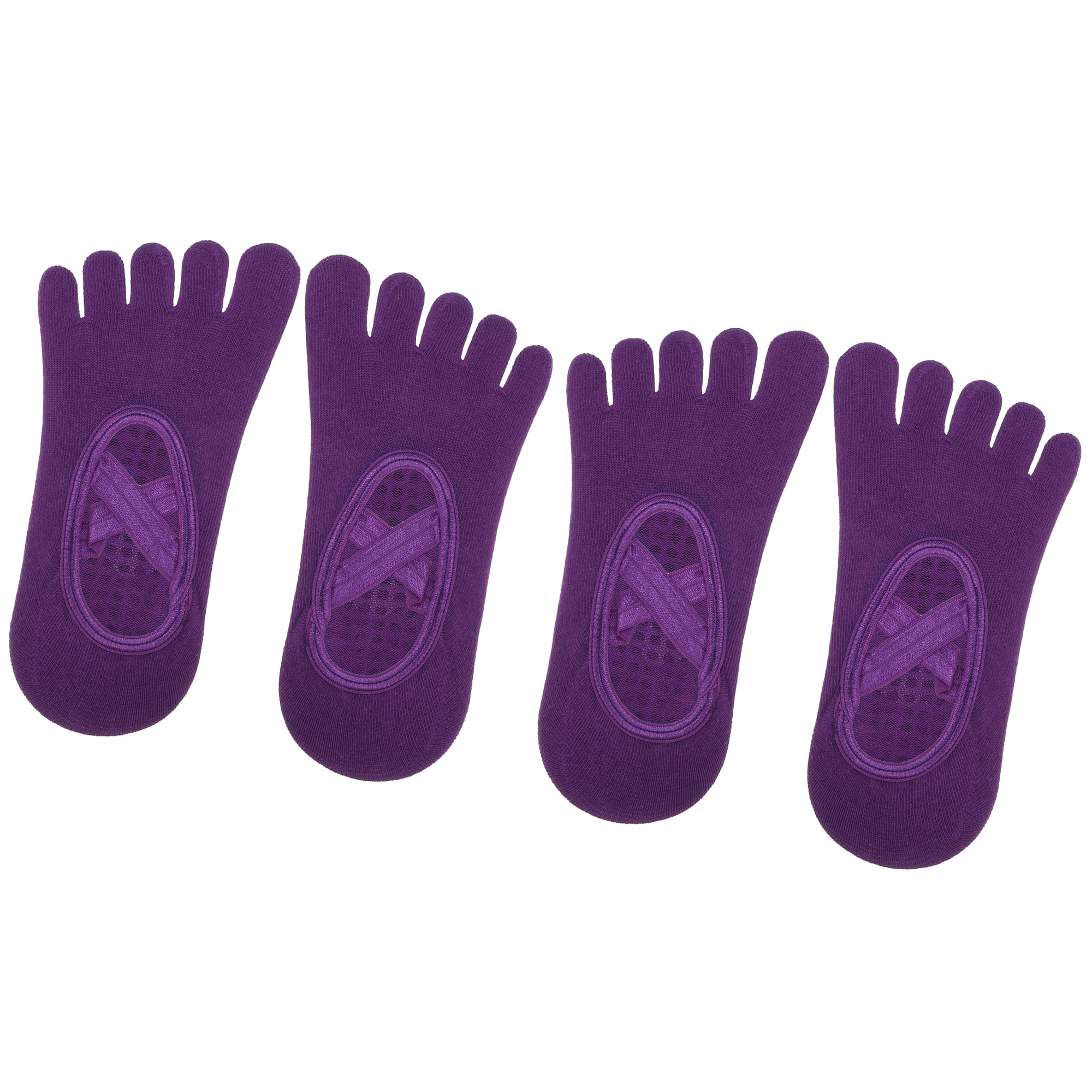 Unique Bargains 2 Pair Yoga Socks Five Toe Socks Non Slip Pilates Barre  Ballet Socks Dark Purple for Women with Grips