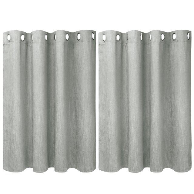 Unique Bargains 2 Panels Kitchen Linen Look Blackout Curtains Gray 52"W