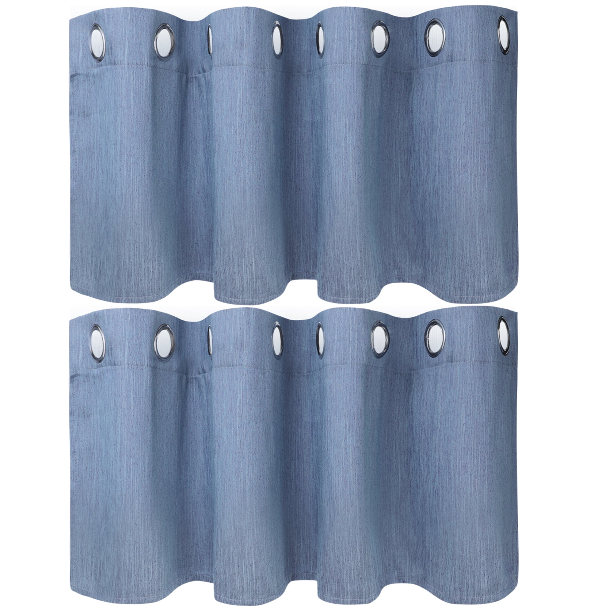 Unique Bargains 2 Panels Kitchen Linen Look Blackout Curtains Steel Blue 52"W x 18"L