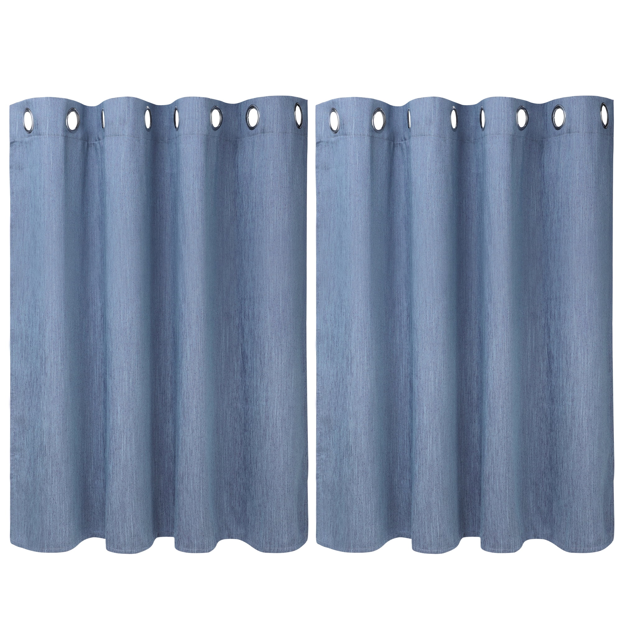 Unique Bargains 2 Panels Kitchen Linen Look Blackout Curtains Steel Blue 52"W x 36"L