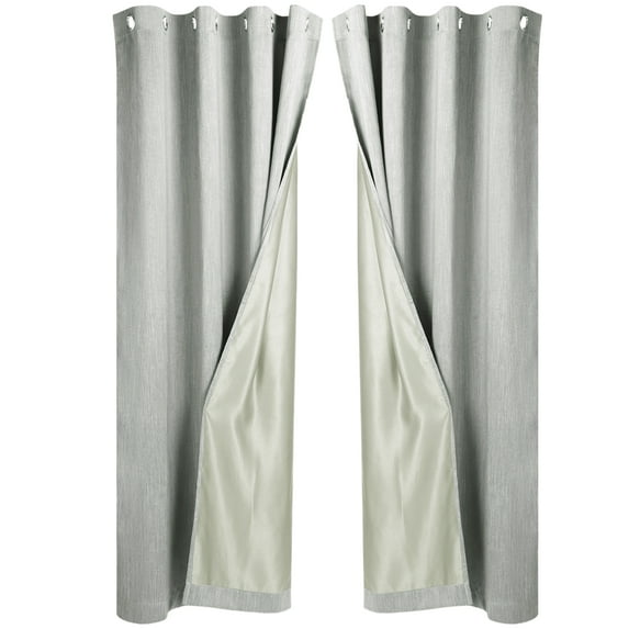 Unique Bargains 2 Panels Linen Look Blackout Curtains for Bedroom Gray 52"W x 63"L