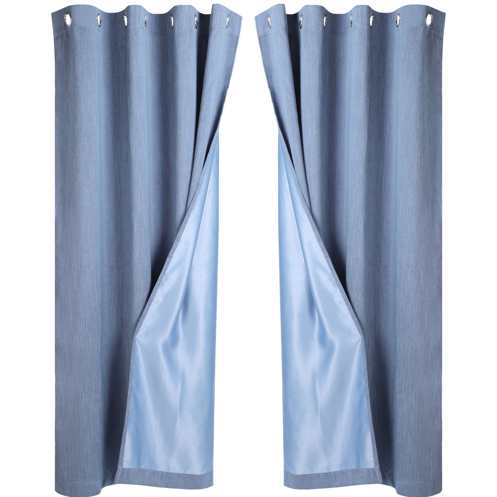 Unique Bargains 2 Panels Linen Look Blackout Curtains for Bedroom Steel