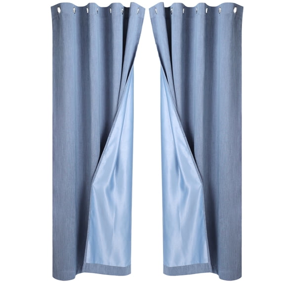 Unique Bargains 2 Panels Linen Look Blackout Curtains for Bedroom Steel Blue 52"W x 84"L
