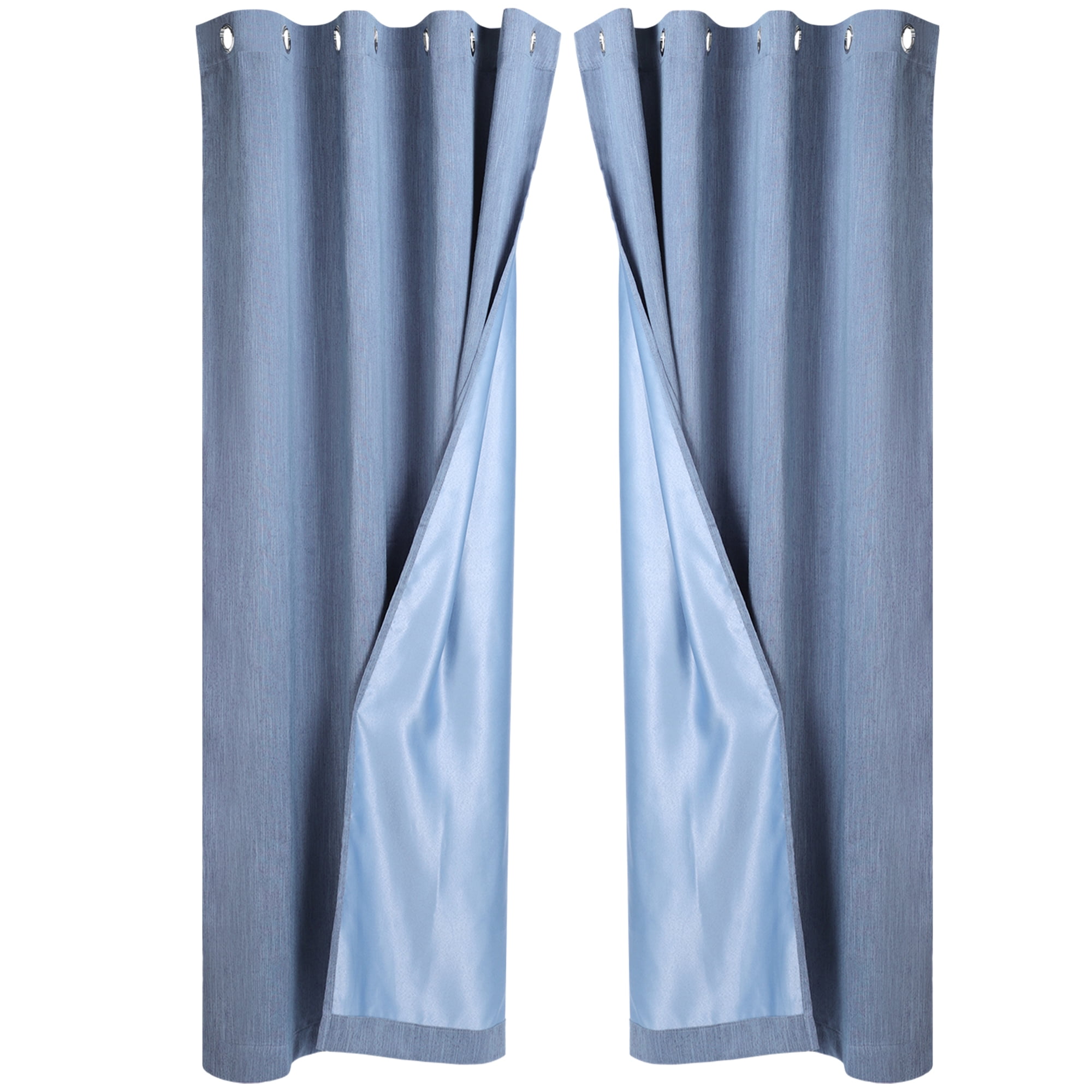 Unique Bargains 2 Panels Linen Look Blackout Curtains for Bedroom Steel Blue 52"W x 95"L