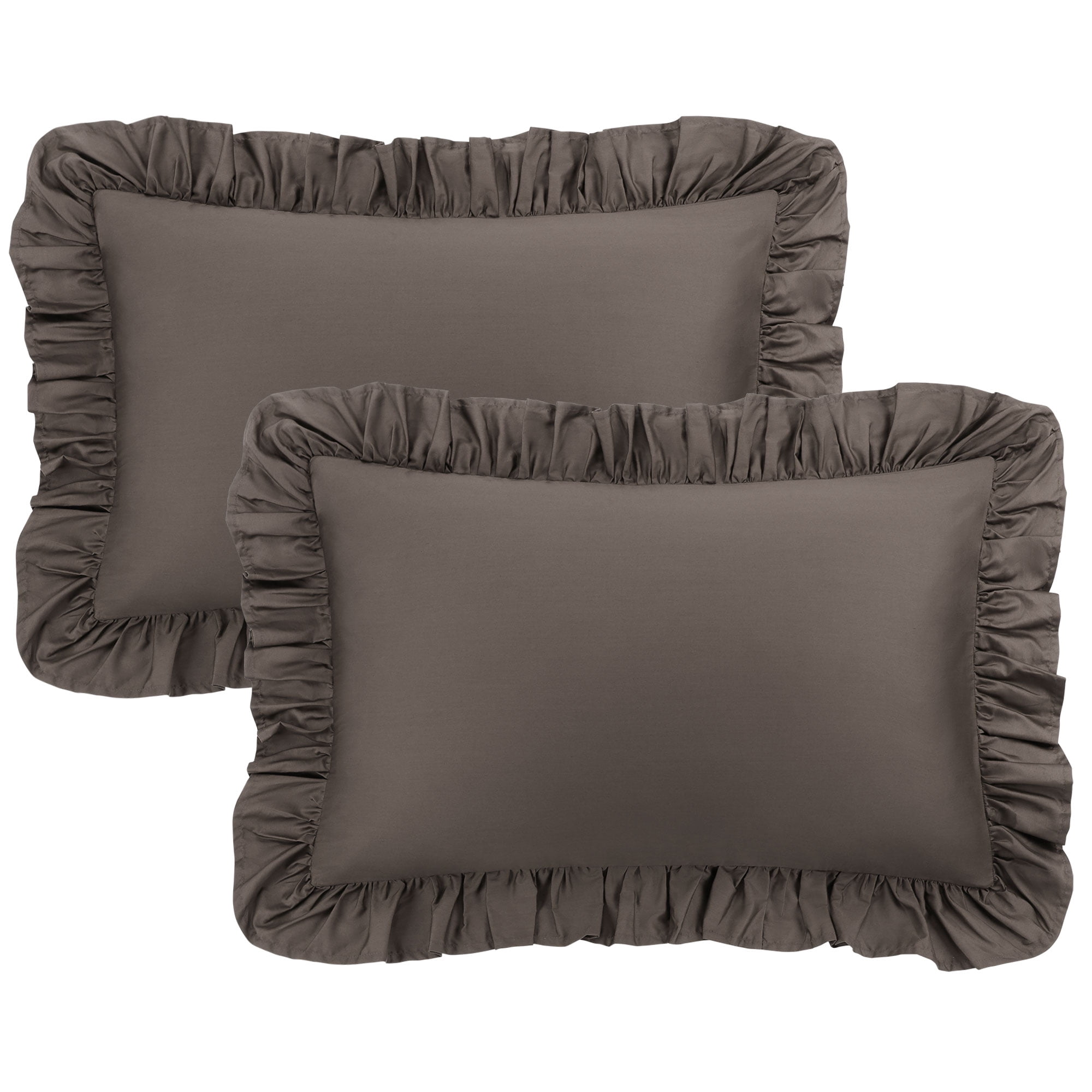 Unique Bargains 2 Pcs 100% Cotton Envelope Closure Ruffled Pillowcases Beaver Queen