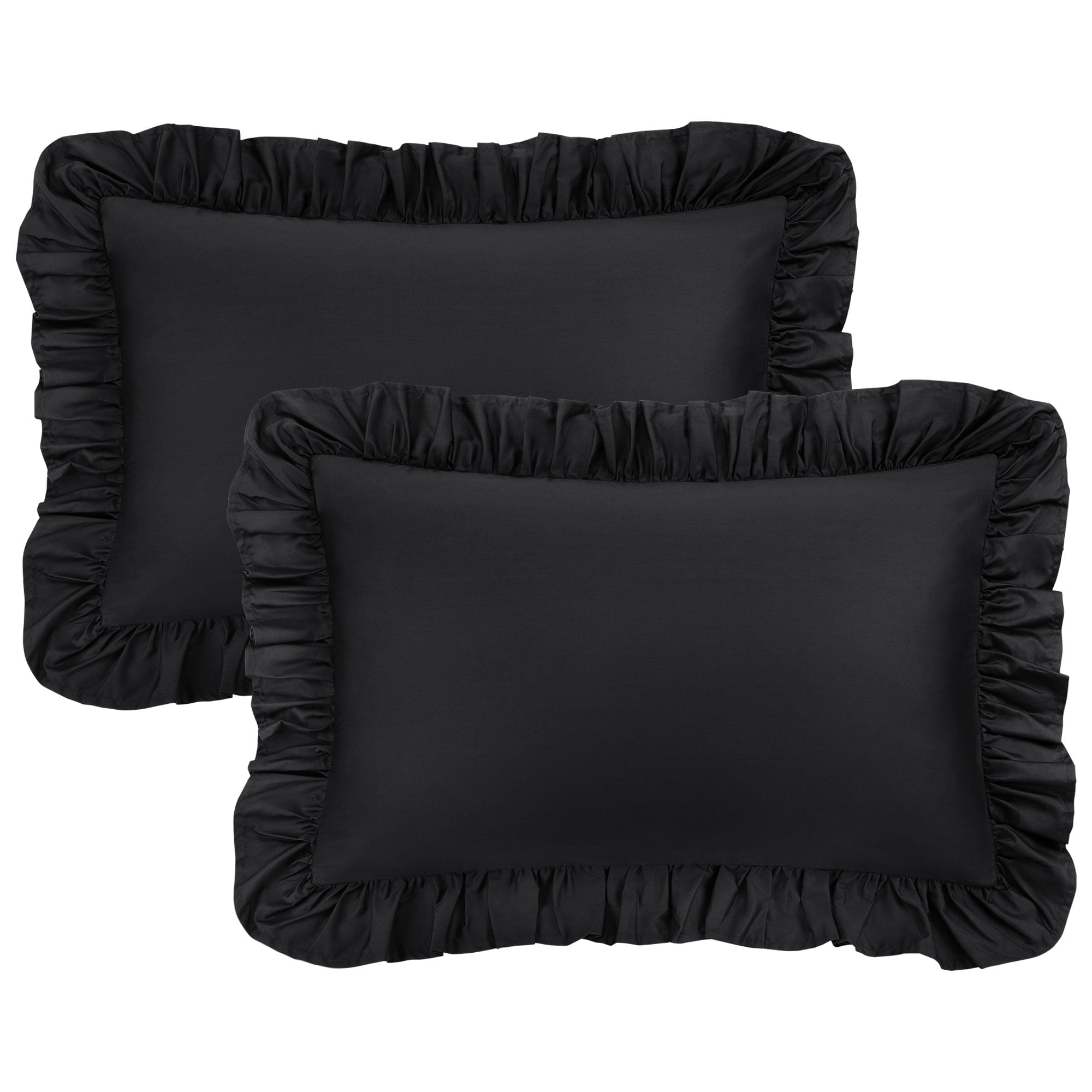 Unique Bargains 2 Pcs 100% Cotton Envelope Closure Ruffled Pillowcases Black Standard