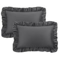 thumbnail image 1 of Unique Bargains 2 Pcs 100% Cotton Envelope Closure Ruffled Pillowcases Dark Gray Queen, 1 of 8