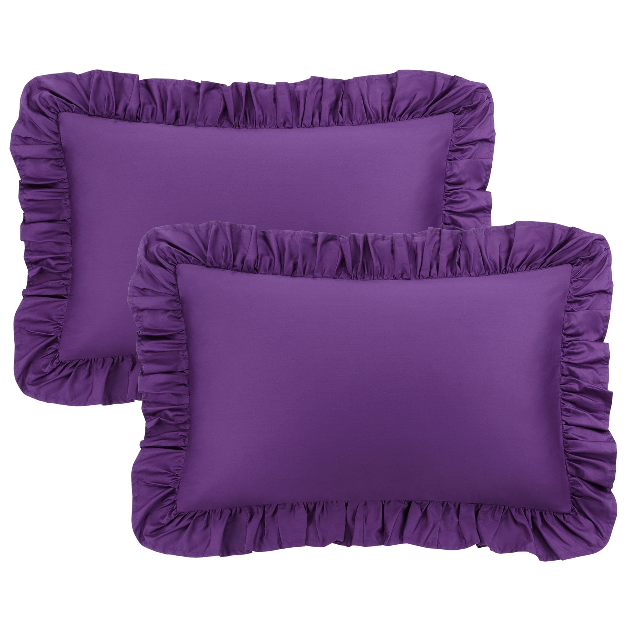 Unique Bargains 2 Pcs 100% Cotton Envelope Closure Ruffled Pillowcases Grape Standard