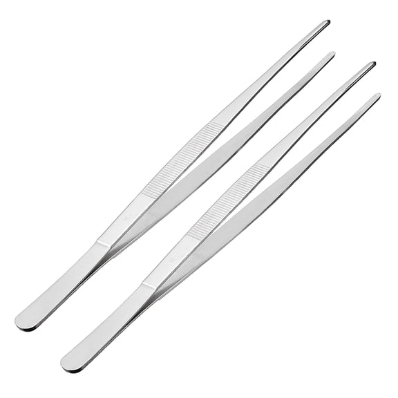 Unique Bargains 2 Pcs 12-Inch Stainless Steel Straight Blunt Tweezers with Serrated Tip