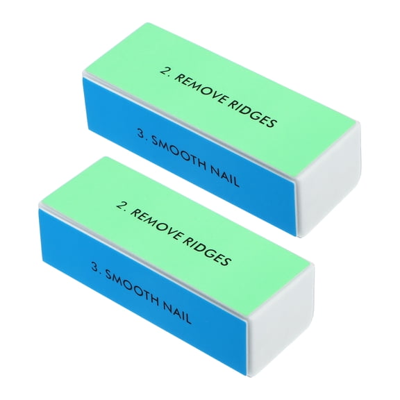 Unique Bargains 2 Pcs 4‑in‑1 Nail Buffer Block Smooth & Shine Block 4 Color Blue Pink White Green Stainless Steel