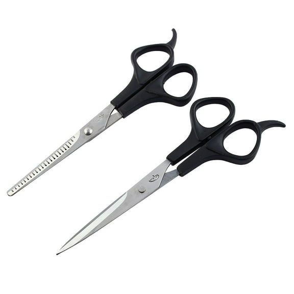 Unique Bargains 2 Pcs 6.7" Stainless Steel Straight Thinning Scissors Shear Salon Hair Cutting Black Silver Tone