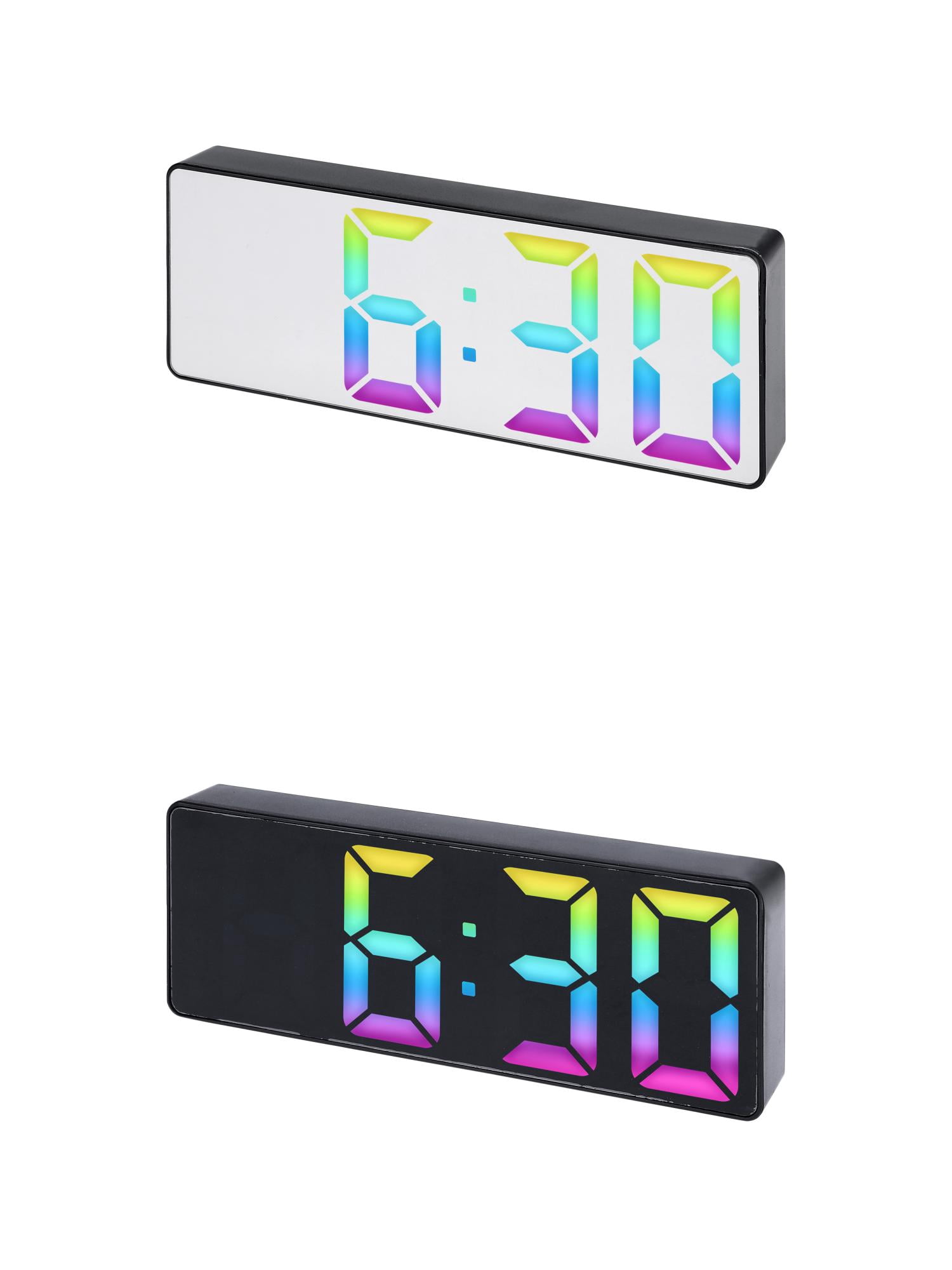 Unique Bargains 2 Pcs Alarm Clock Big Numbers Display Temperature Black Mirror/Black