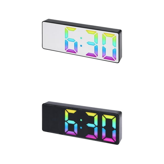 Unique Bargains 2 Pcs Alarm Clock Big Numbers Display Temperature Black Mirror/Black