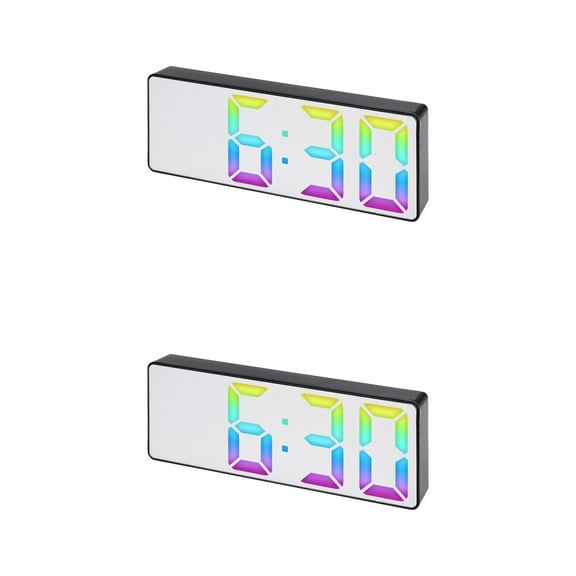 Unique Bargains 2 Pcs Alarm Clock Big Numbers Display Temperature Black Mirror