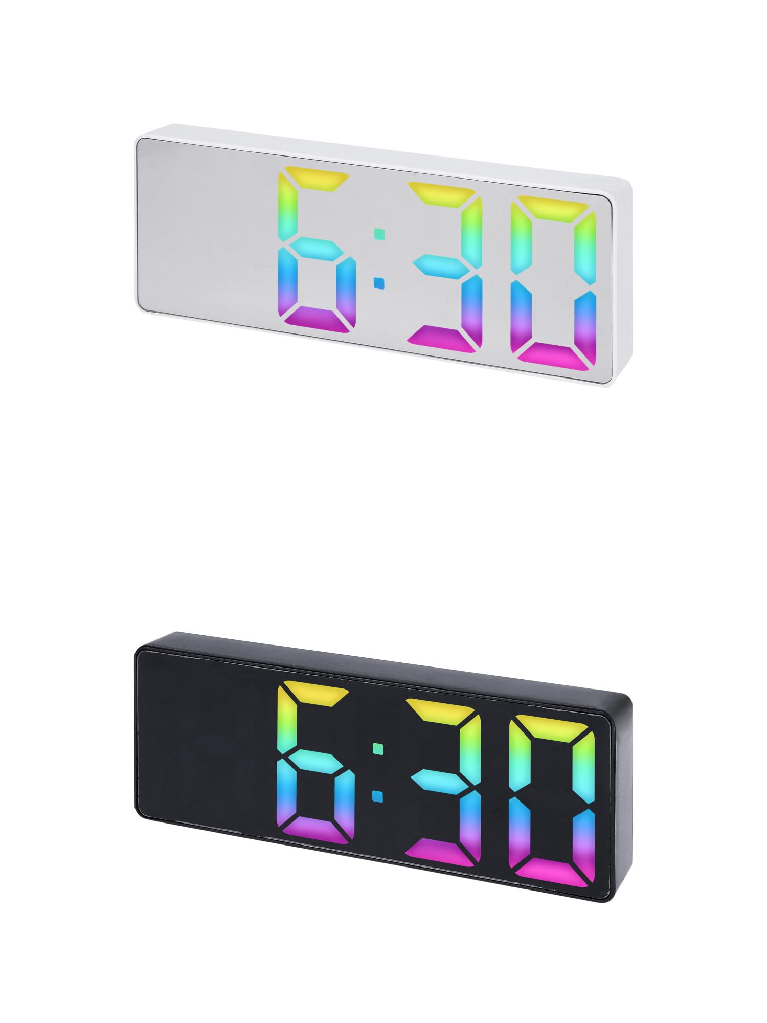 Unique Bargains 2 Pcs Alarm Clock Big Numbers Display Temperature Black/White