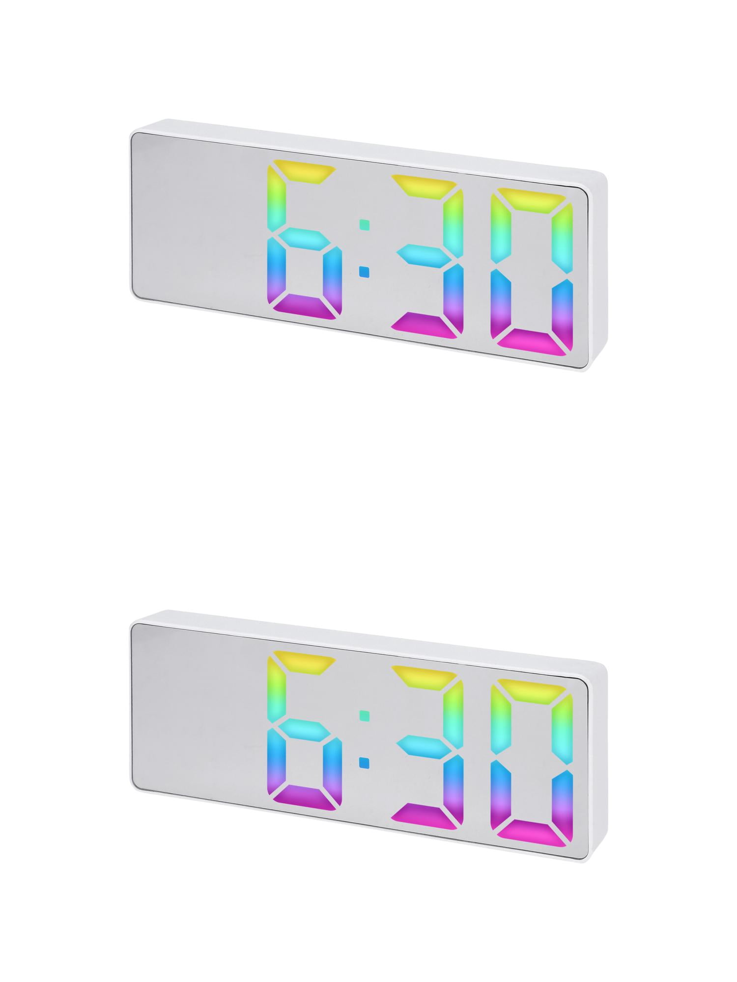 Unique Bargains 2 Pcs Alarm Clock Big Numbers Display Temperature White