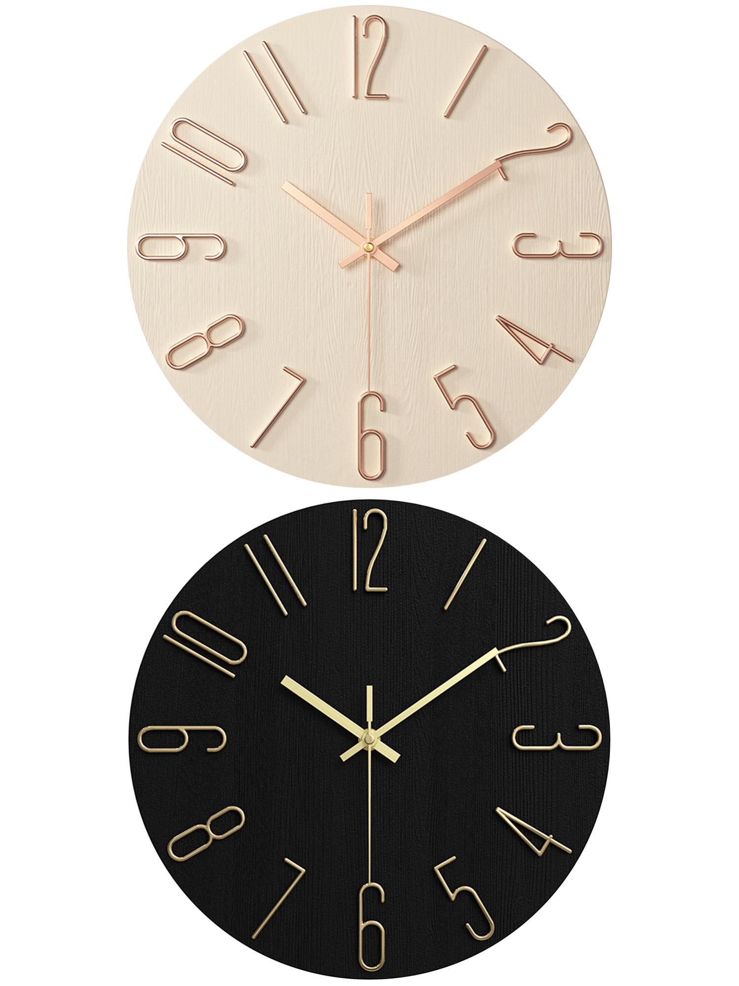 Unique Bargains 2 Pcs Analog Battery Operated Wall Clock 12 Inch Beige/Black Gold