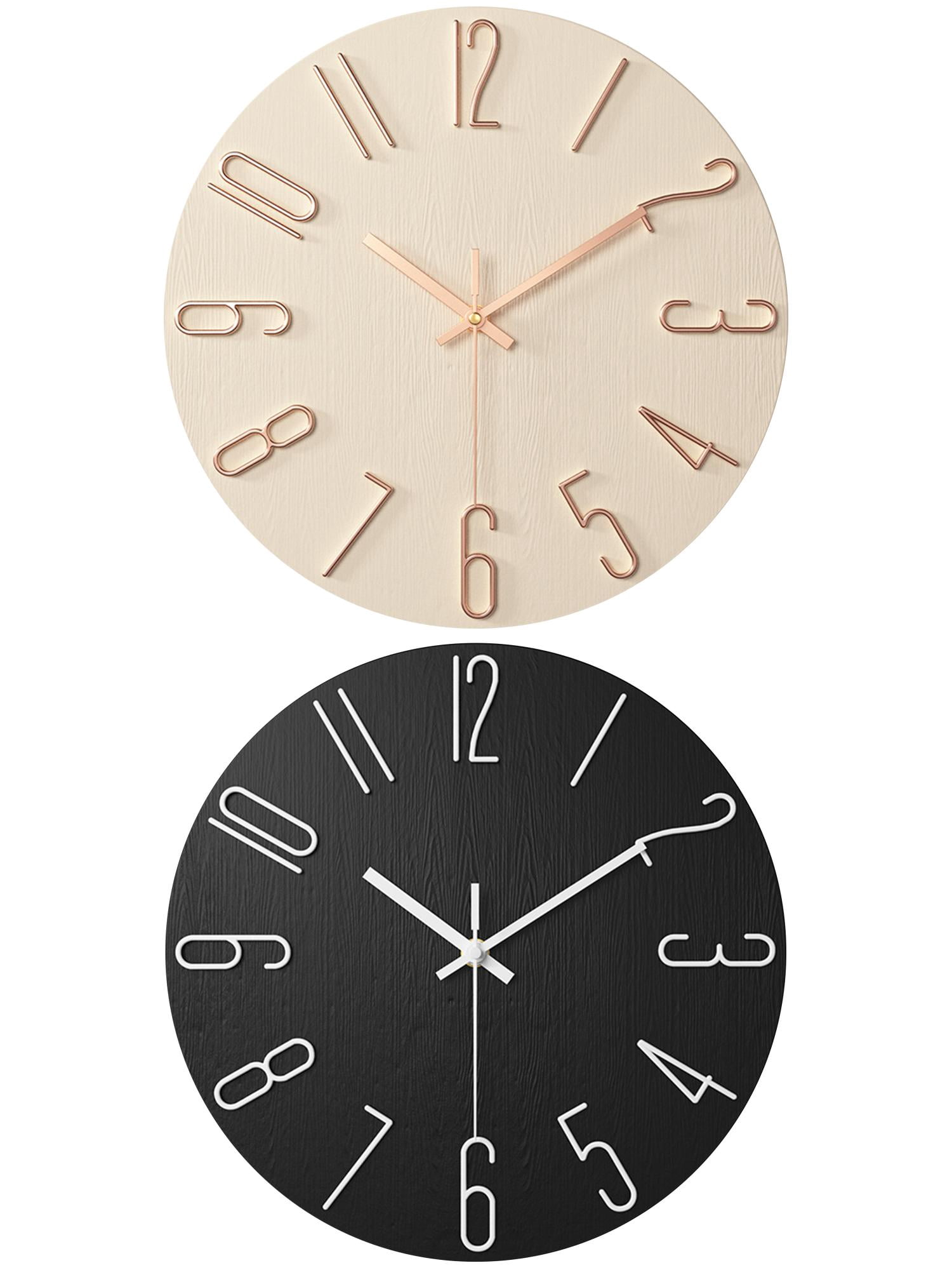 Unique Bargains 2 Pcs Analog Battery Operated Wall Clock 12 Inch Beige/Black