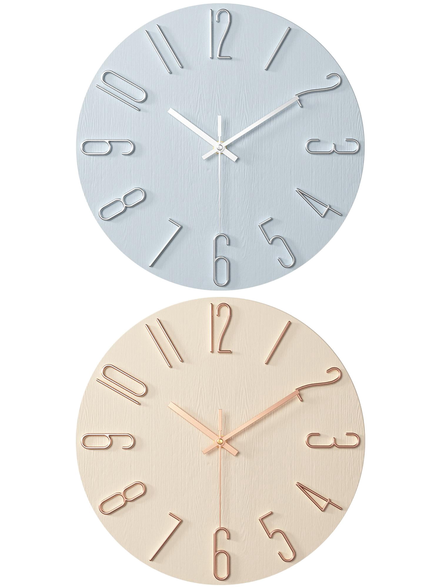 Unique Bargains 2 Pcs Analog Battery Operated Wall Clock 12 Inch Beige/Blue