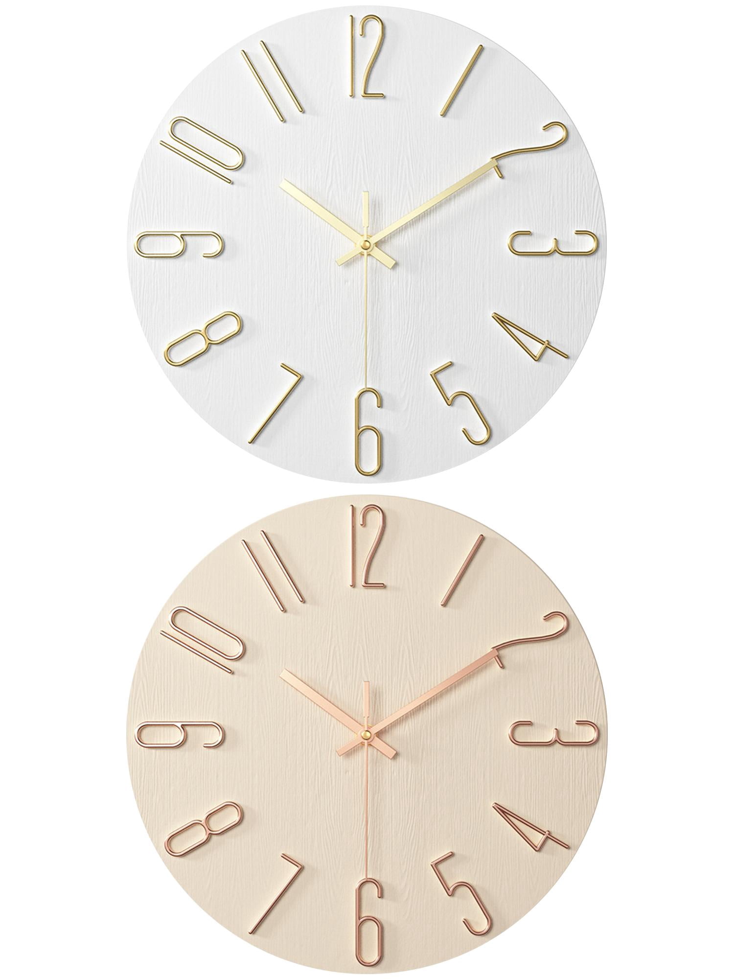 Unique Bargains 2 Pcs Analog Battery Operated Wall Clock 12 Inch Beige/White Gold