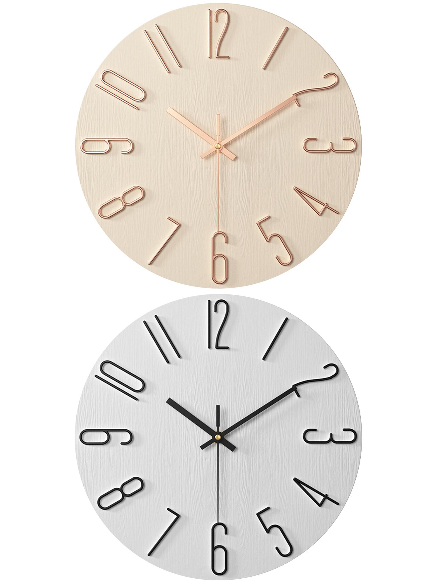 Unique Bargains 2 Pcs Analog Battery Operated Wall Clock 12 Inch Beige/White