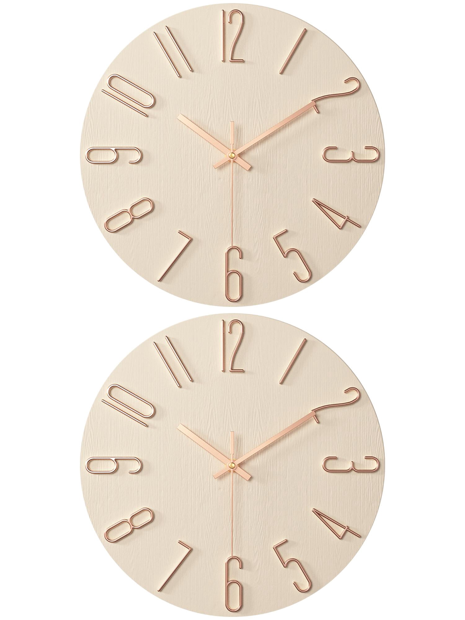 Unique Bargains 2 Pcs Analog Battery Operated Wall Clock 12 Inch Beige