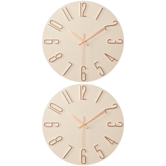Unique Bargains 2 Pcs Analog Battery Operated Wall Clock 12 Inch Beige