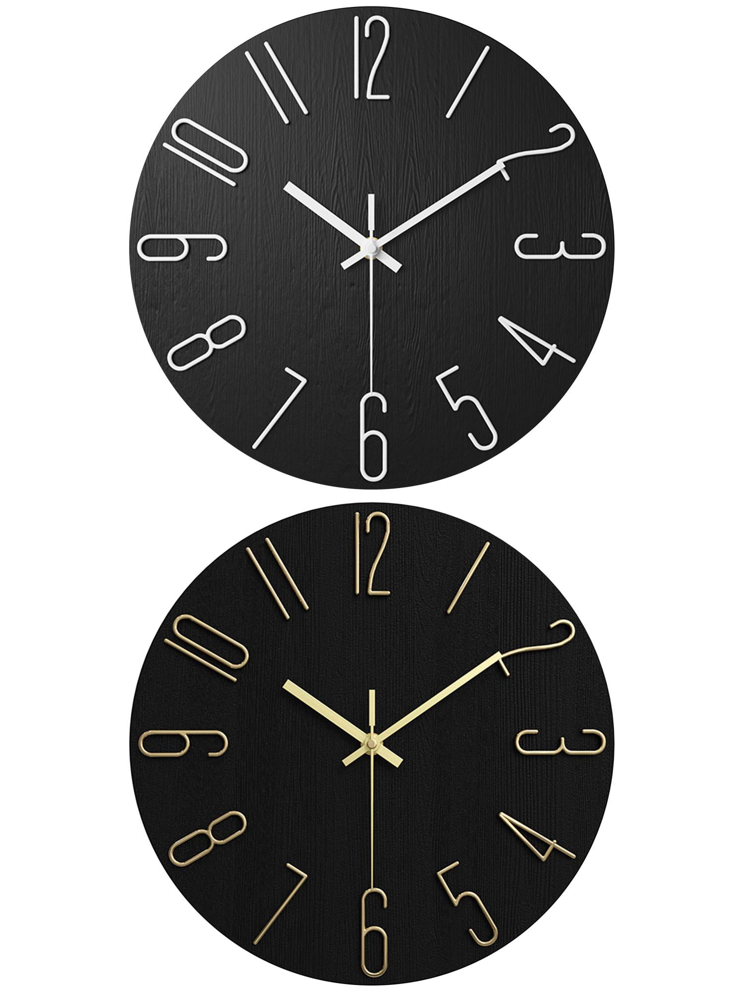 Unique Bargains 2 Pcs Analog Battery Operated Wall Clock 12 Inch Black/Black Gold