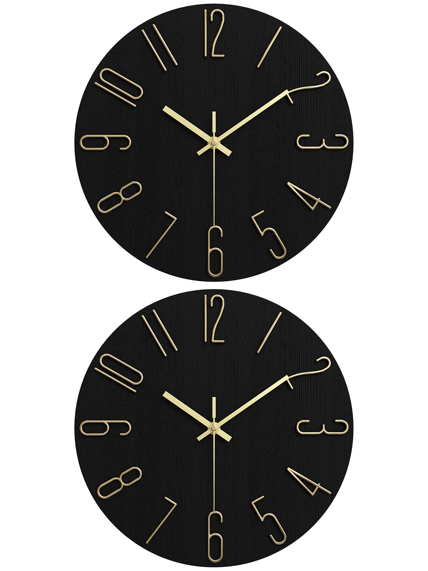 Unique Bargains 2 Pcs Analog Battery Operated Wall Clock 12 Inch Black Gold