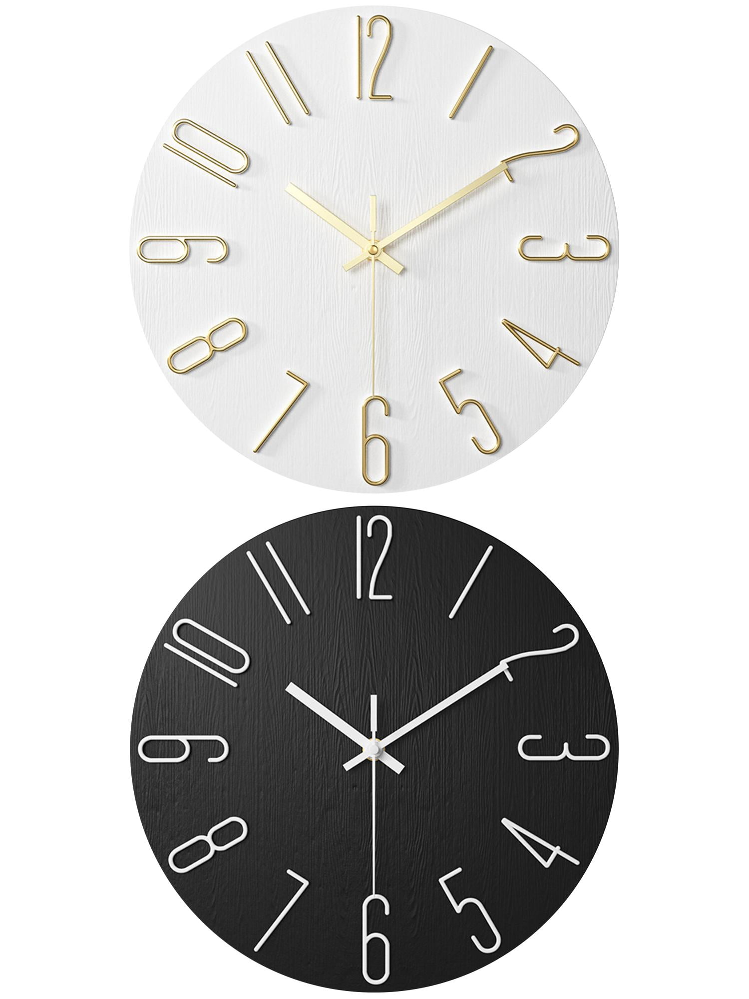 Unique Bargains 2 Pcs Analog Battery Operated Wall Clock 12 Inch Black/White Gold