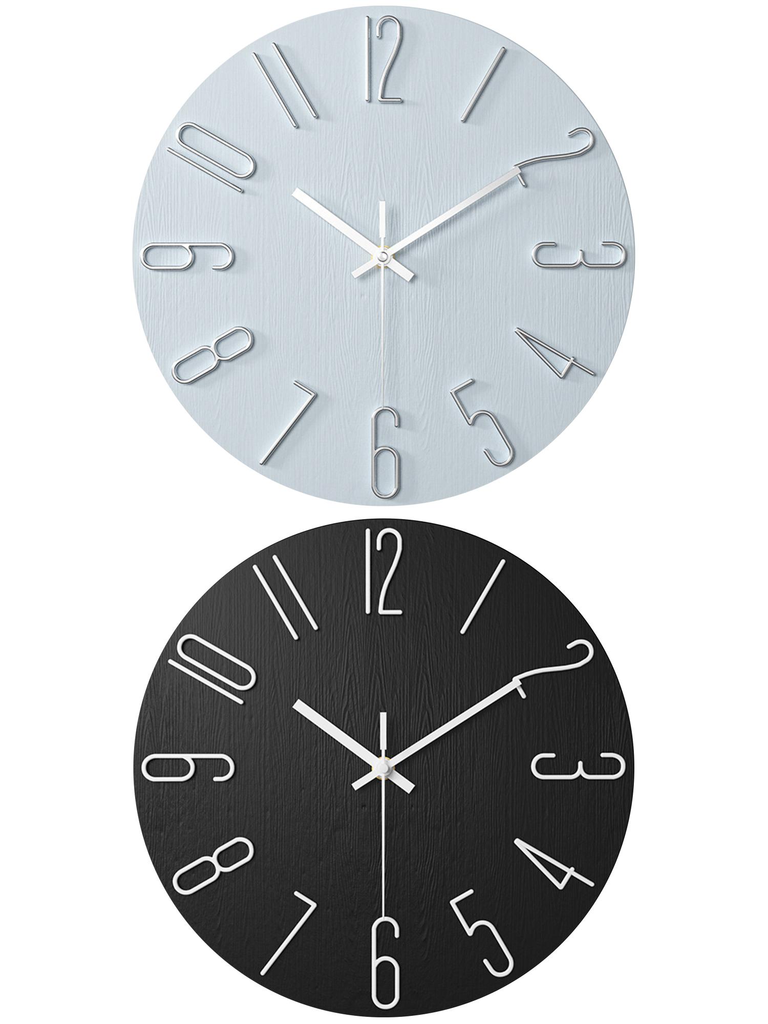Unique Bargains 2 Pcs Analog Battery Operated Wall Clock 12 Inch Blue/Black