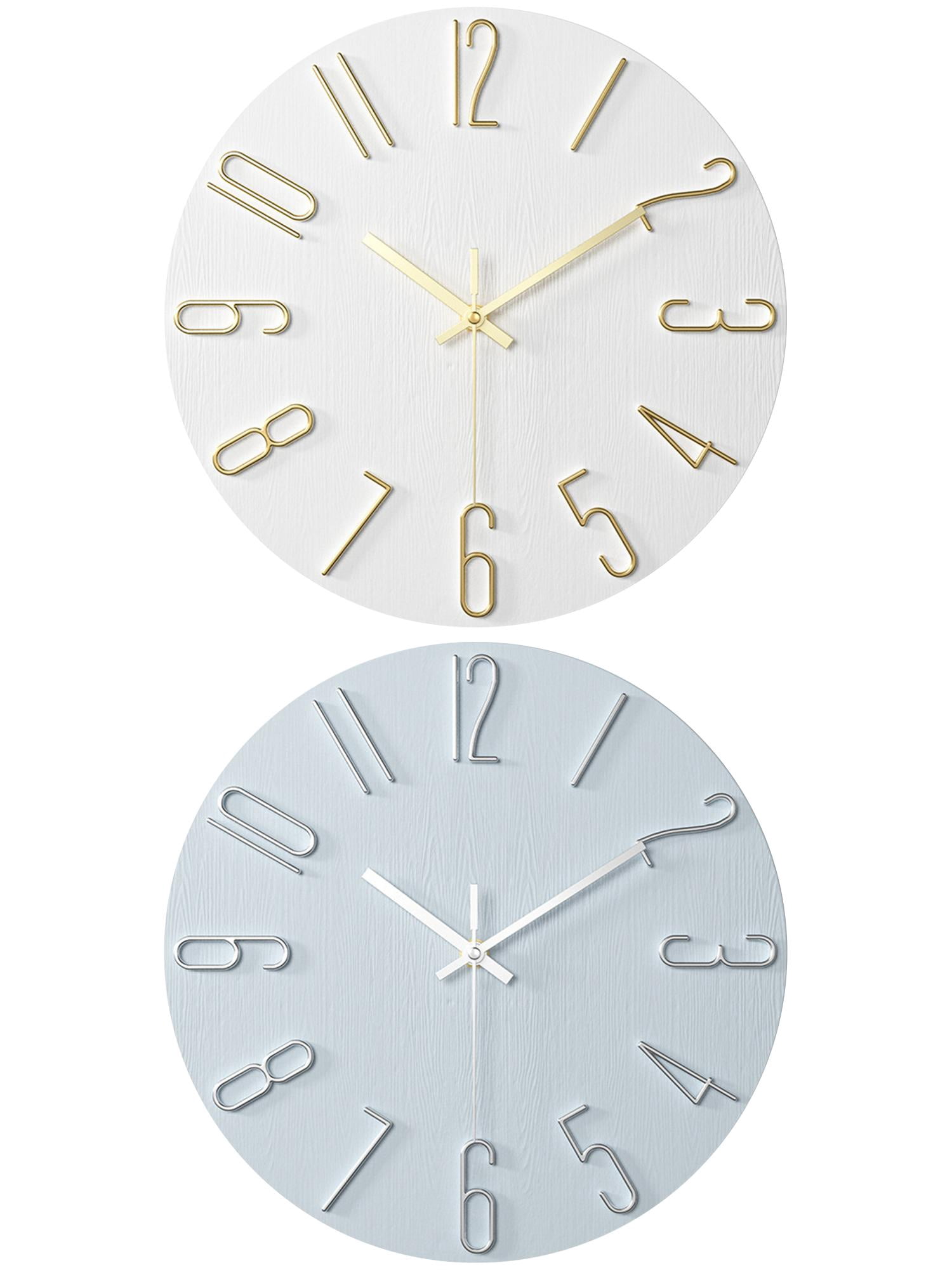 Unique Bargains 2 Pcs Analog Battery Operated Wall Clock 12 Inch Blue/White Gold