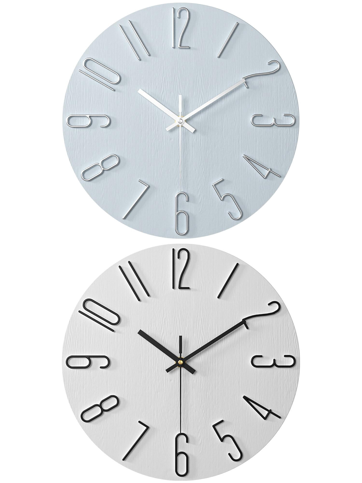 Unique Bargains 2 Pcs Analog Battery Operated Wall Clock 12 Inch Blue/White