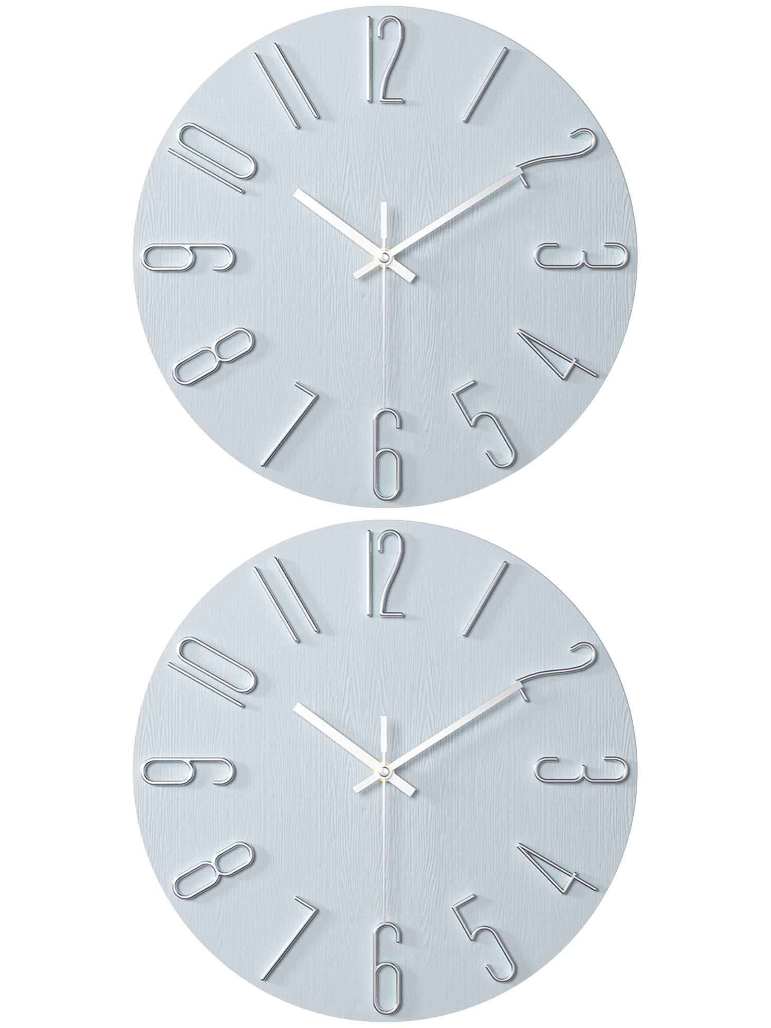 Unique Bargains 2 Pcs Analog Battery Operated Wall Clock 12 Inch Blue