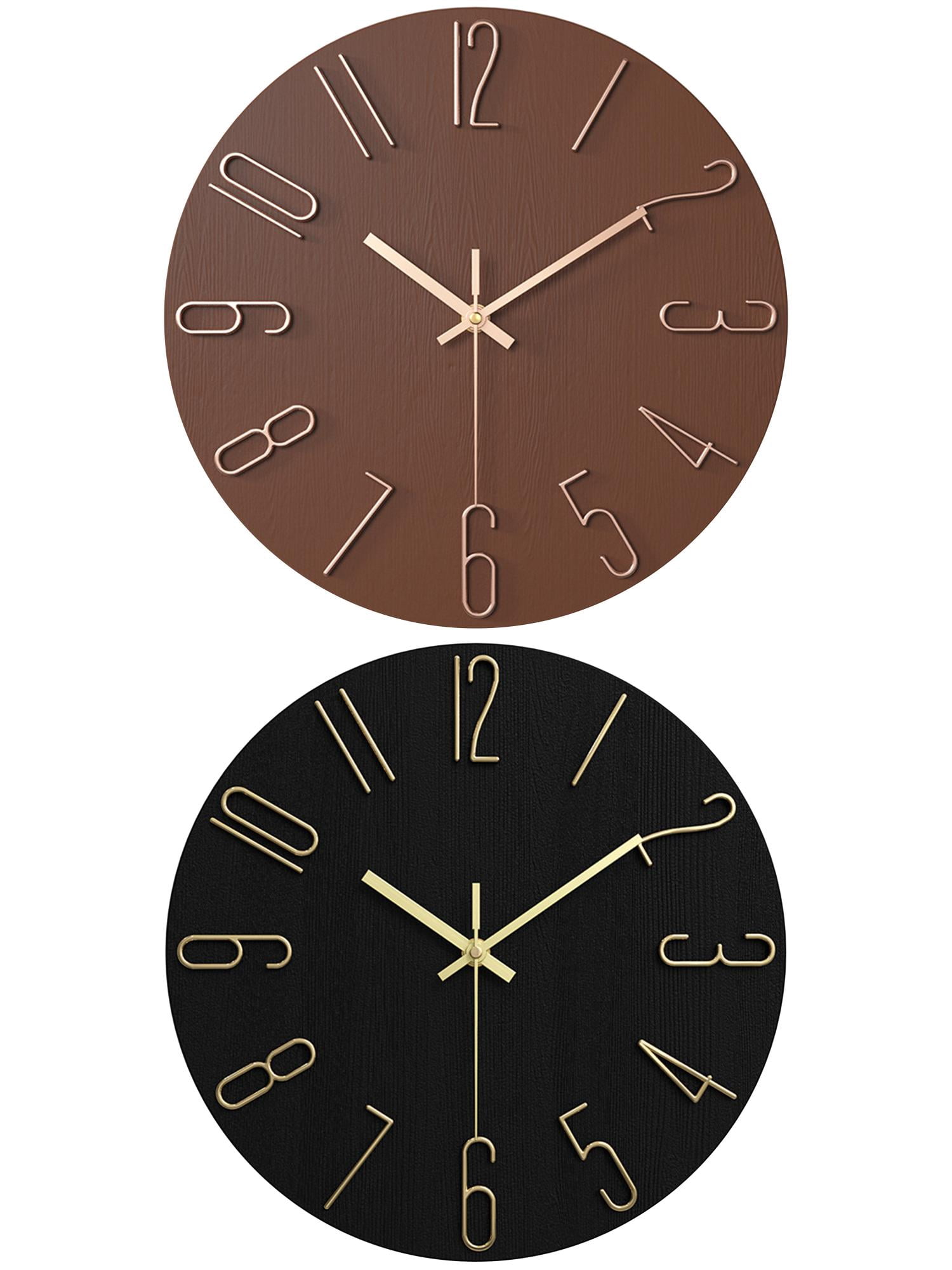 Unique Bargains 2 Pcs Analog Battery Operated Wall Clock 12 Inch Brown/Black Gold