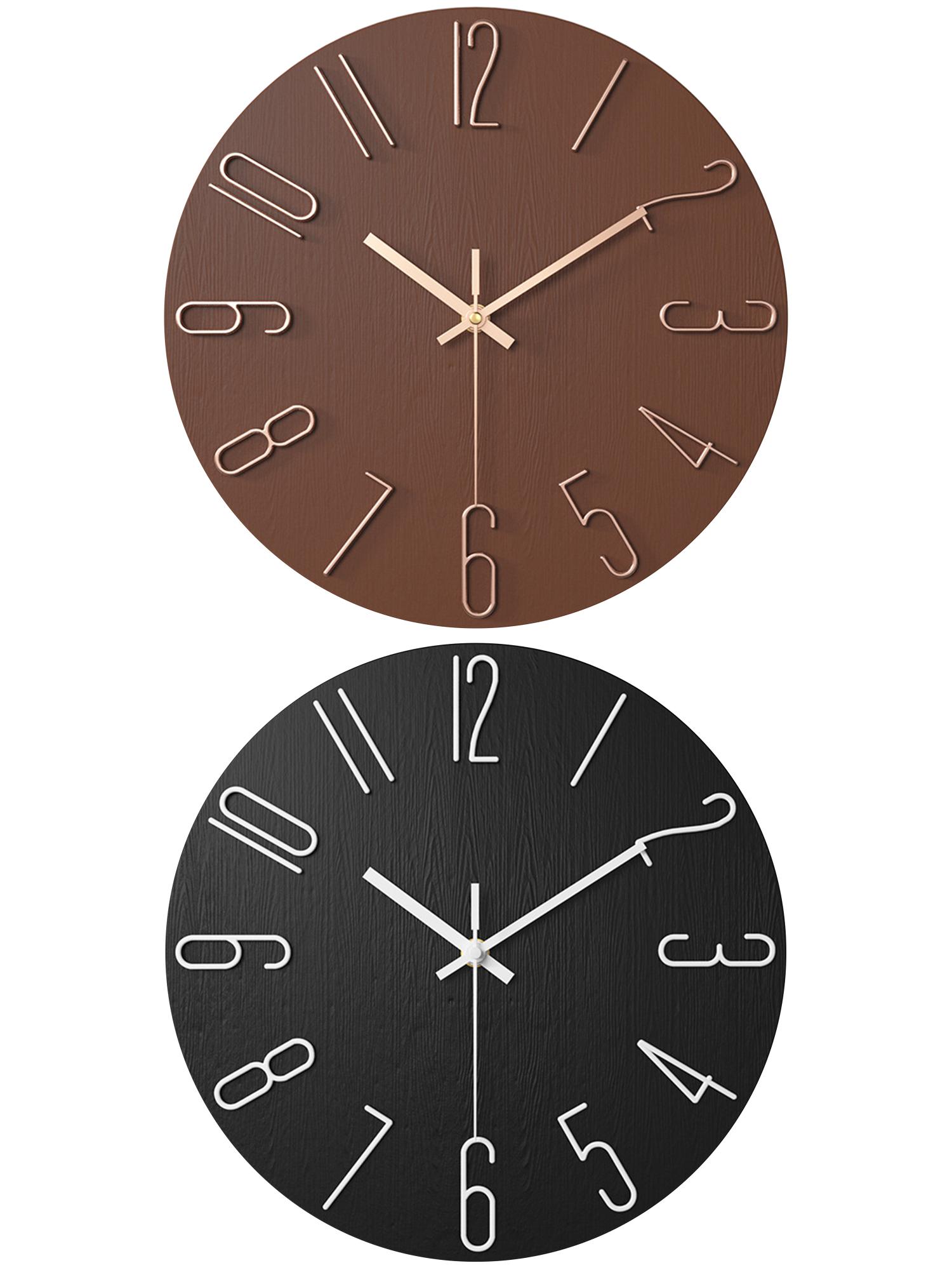 Unique Bargains 2 Pcs Analog Battery Operated Wall Clock 12 Inch Brown/Black