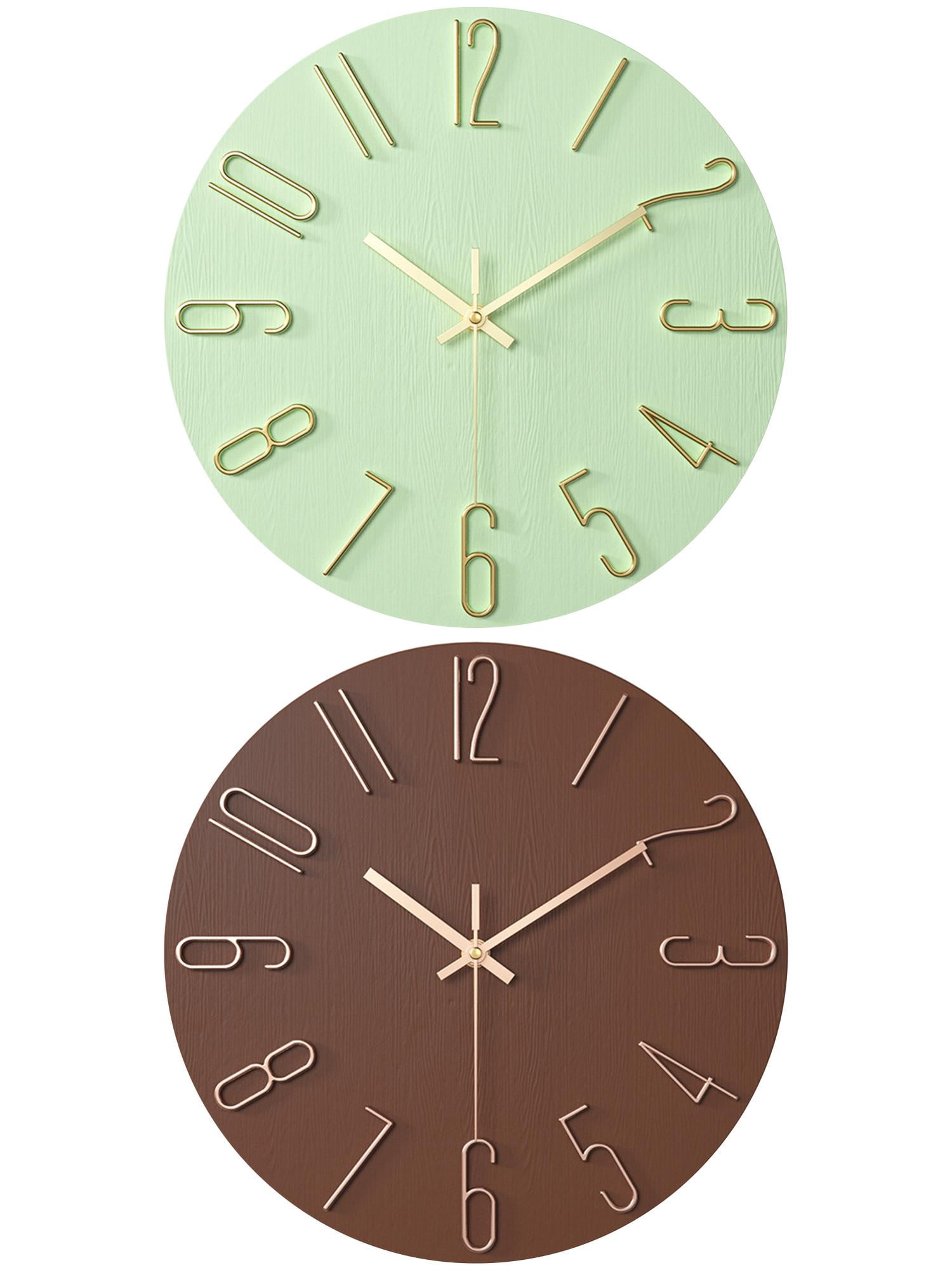 Unique Bargains 2 Pcs Analog Battery Operated Wall Clock 12 Inch Brown/Green