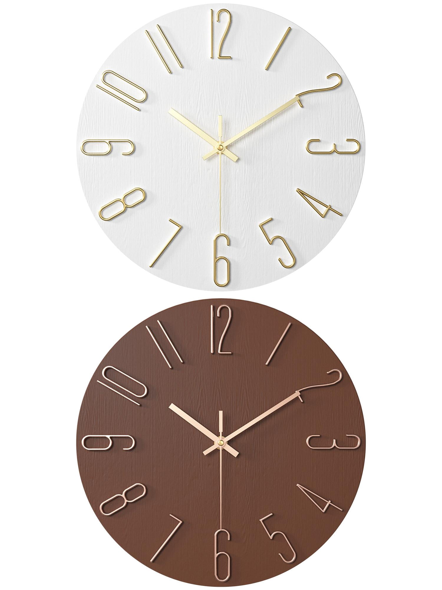 Unique Bargains 2 Pcs Analog Battery Operated Wall Clock 12 Inch Brown/White Gold