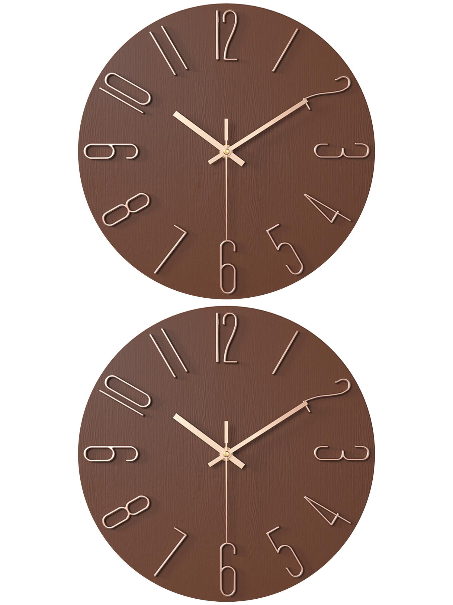 Unique Bargains 2 Pcs Analog Battery Operated Wall Clock 12 Inch Brown