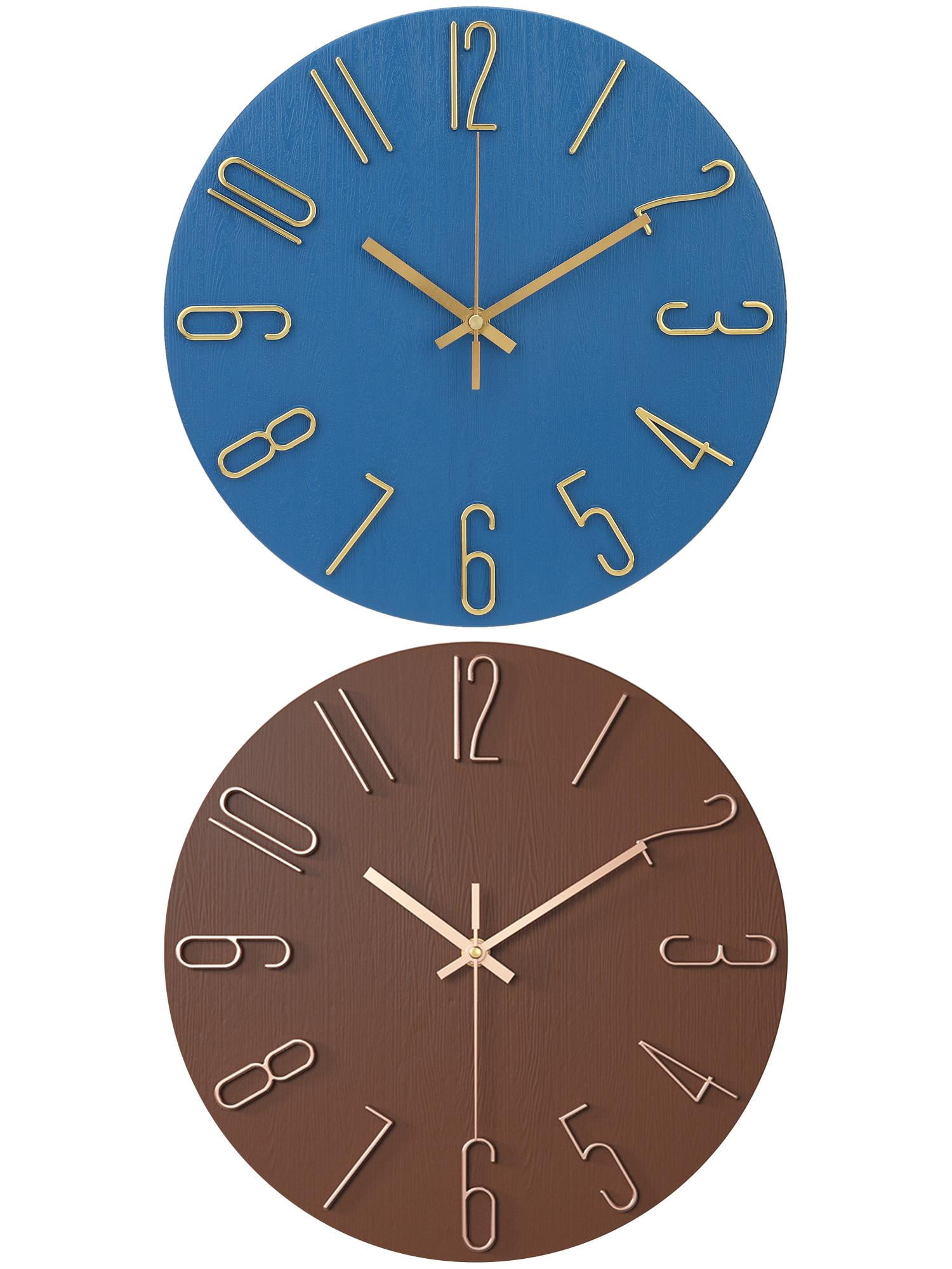 Unique Bargains 2 Pcs Analog Battery Operated Wall Clock 12 Inch Dark Blue/Brown