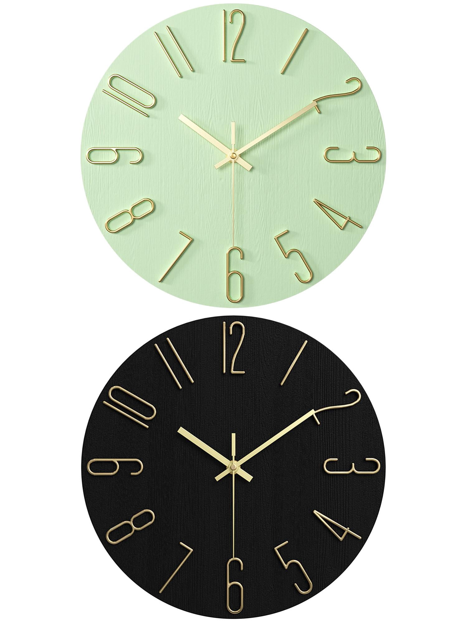 Unique Bargains 2 Pcs Analog Battery Operated Wall Clock 12 Inch Green/Black Gold